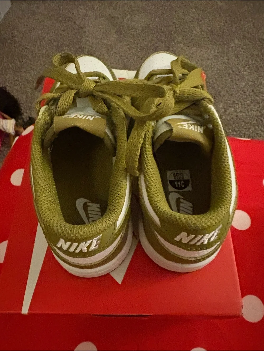 Nike Kids Olive Green and White Low-Top Sneakers